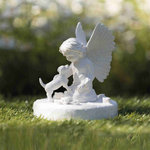 Piedra Conmemorativa Perro y Ángel, ø12 × 14 cm, Blanco