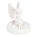 Piedra Conmemorativa Perro y Ángel, ø12 × 14 cm, Blanco