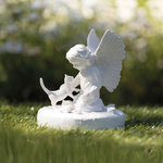 Piedra Conmemorativa Gato y Ángel, ø12 × 14 cm, Blanco