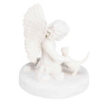 Piedra Conmemorativa Gato y Ángel, ø12 × 14 cm, Blanco