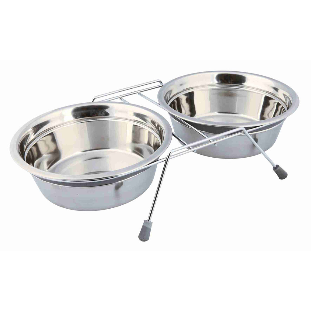 Comedero Doble, Acero Inox, Antivibración, 1.5 l, ø21 cm