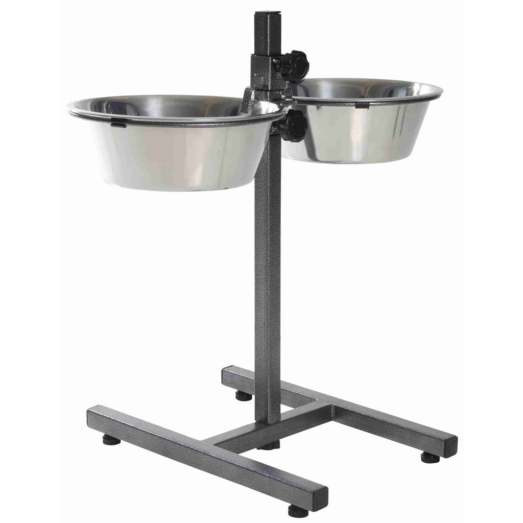 Barra 2 comederos, 2.8 l, ø25 cm, pie en H, 50 cm, Gris