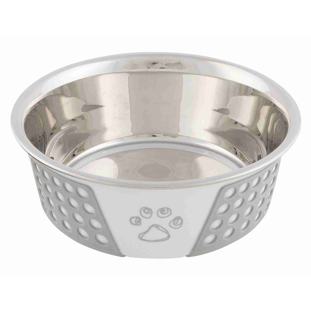 Comedero Acero Inox. Silicona, 0.75l/ø17, Blanco-Gris