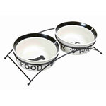 Set Comedero Cerámica + Pie, 2 x 1.6 l, ø20 cm, Blanco-Negro