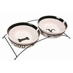 Set Comedero Cerámica + Pie, 2 x 2.6 l, ø25 cm, Blanco-Negro