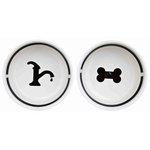 Set Comedero Cerámica + Pie, 2 x 2.6 l, ø25 cm, Blanco-Negro