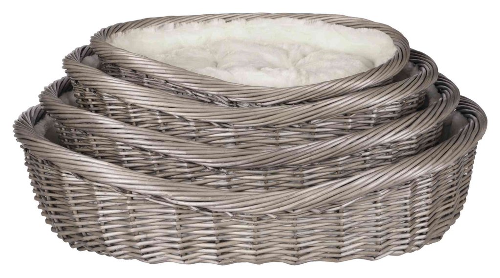 Wicker basket with lining and cushion, 50 cm, grey