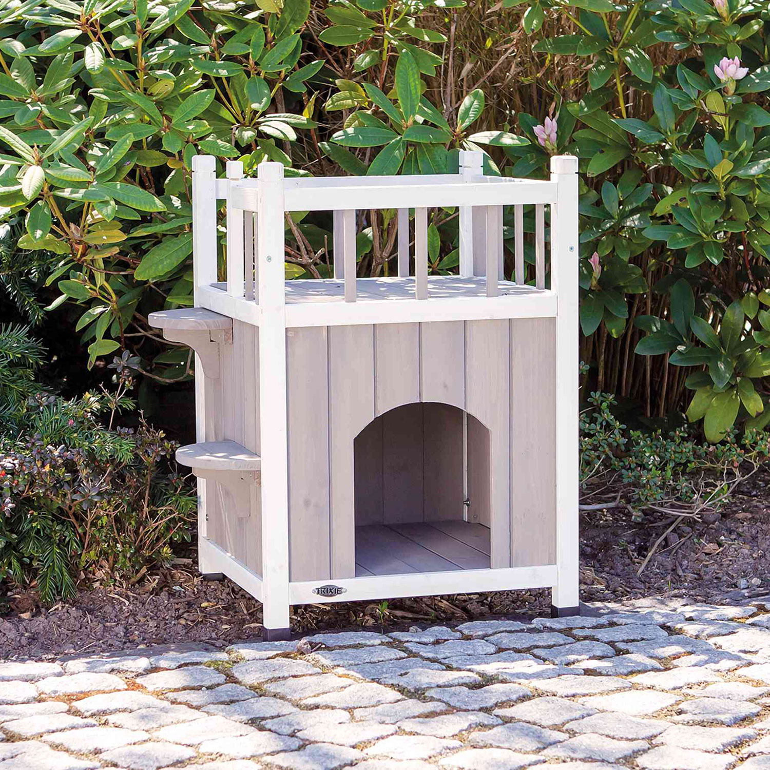 Caseta Gatos Con Balcon 45 65 45 Cm Gris Blanco