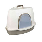 Alvaro corner cat litter tray, with hood, 55 × 42 × 42/42 cm, taupe/cream