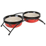 Set Comederos Cerámica Impresa, 2 x 0.3l, ø12.5 cm, Rojo-Negro-Crema