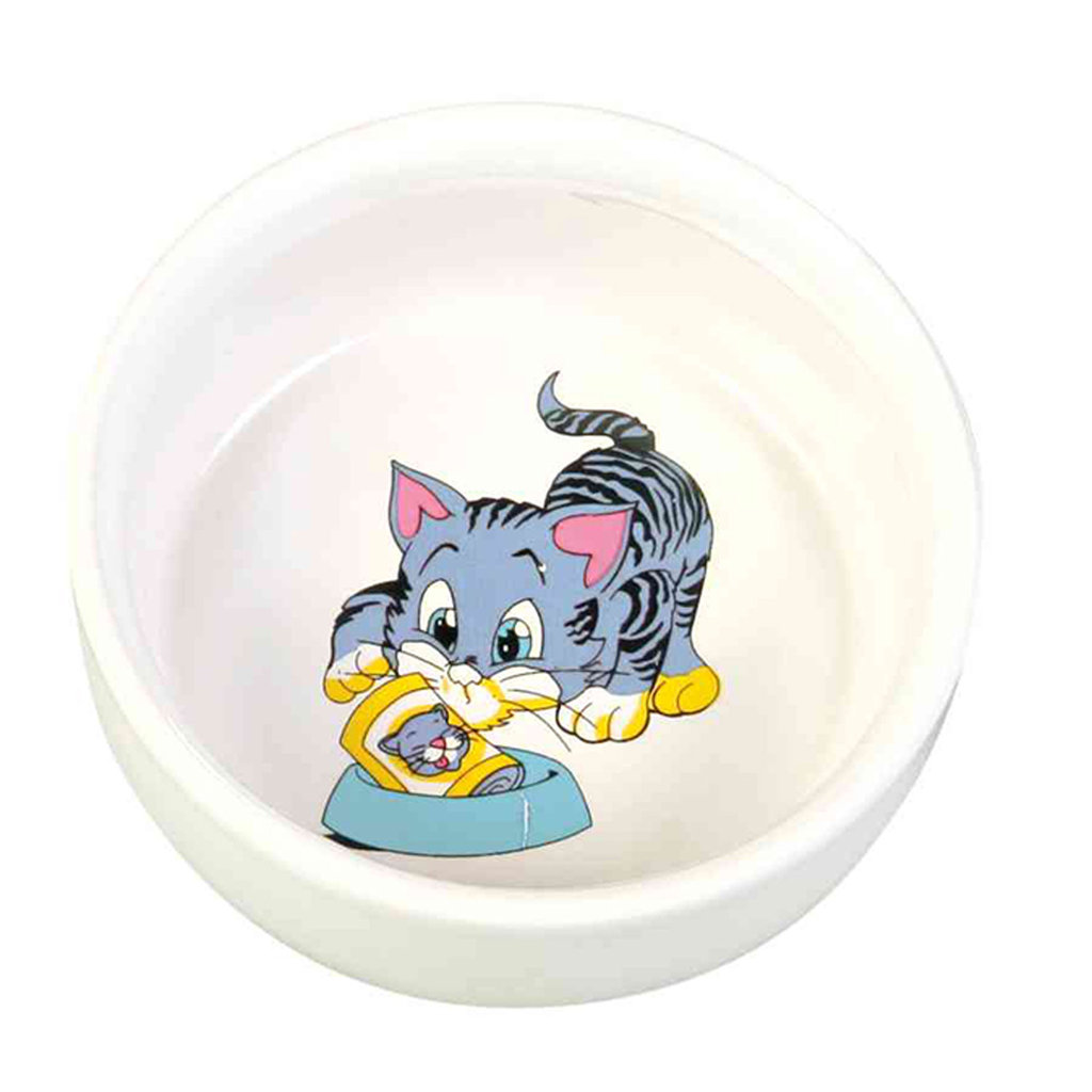 Ceramic cat bowl with motif, 0.3 l/ø 11 cm, white