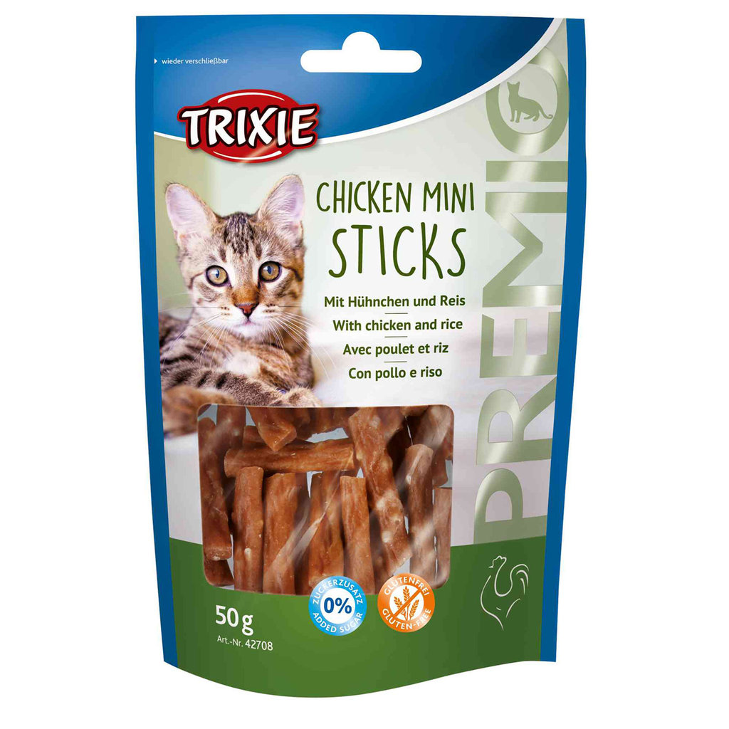 Snack PREMIO Chicken Mini Sticks, Pollo/Arroz, 50 g