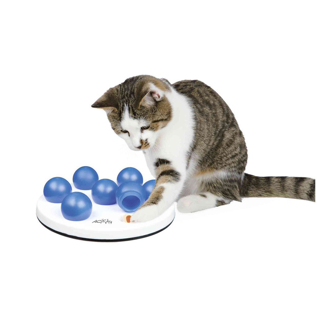 Cat Activity Solitaire, ø 20 cm, white/blue