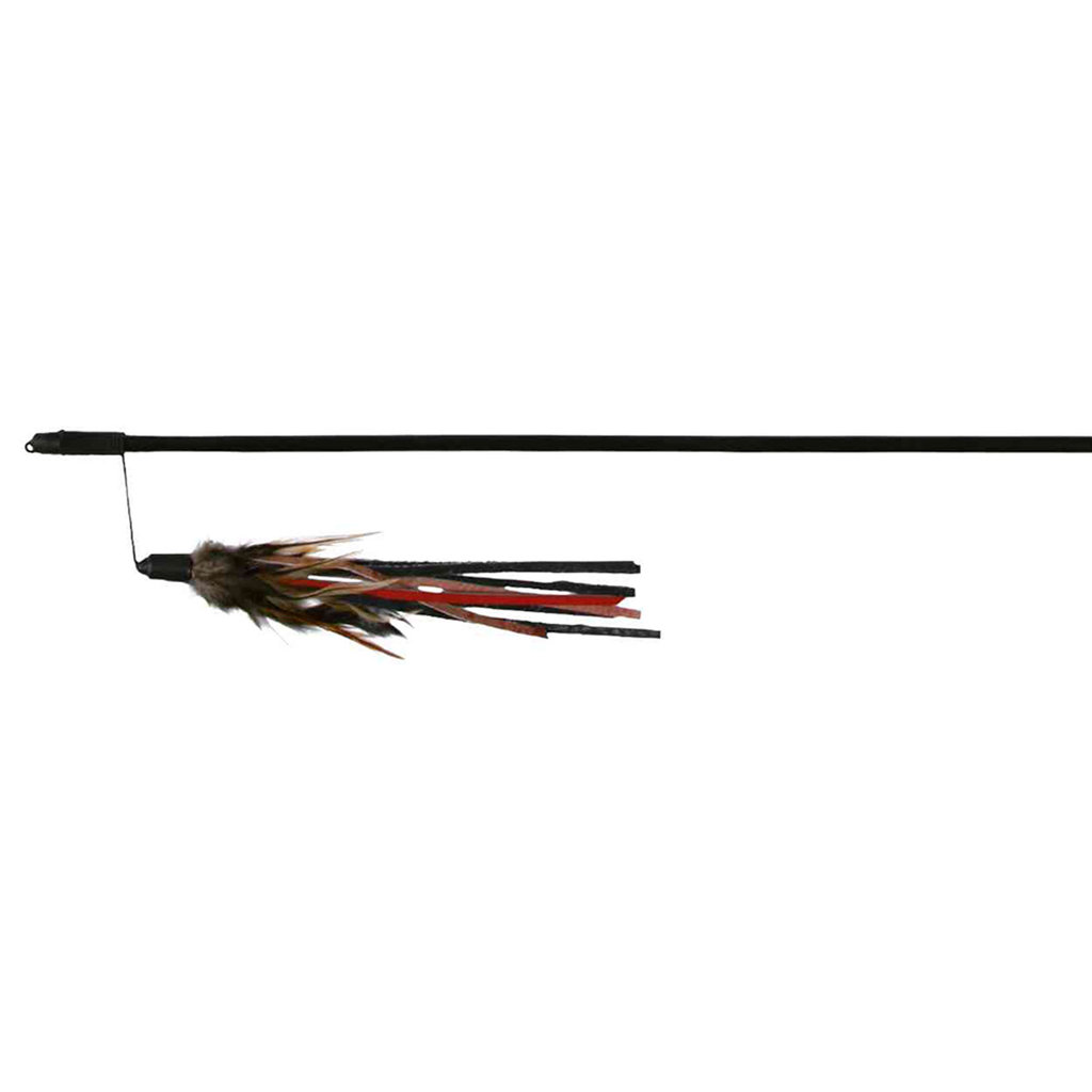 Playing rod with leather straps and feathers, 50 cm