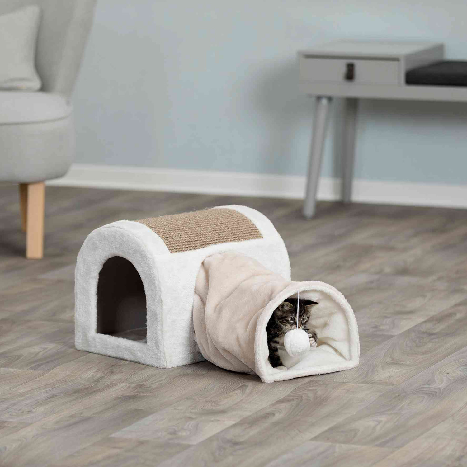 Ladina cuddly cave with tunnel 32 32 40 cm light grey taupe