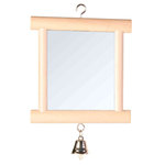 Mirror with wooden frame and bell, 9 × 10 cm
