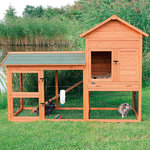 natura small animal hutch with outdoor run, 199 × 146 × 93 cm, brown