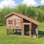 natura small animal hutch with outdoor run, 151 × 107 × 80 cm, brown