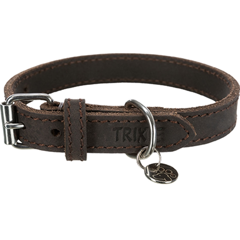 Collar piel Rustic, XS–S: 27–34 cm/18 mm, Marrón Oscuro