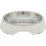 Comedero, Melamina/Acero Inoxidable, 0.2 l/ø 14 cm, Blanco