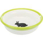 Set Comedero, Cerámica/Metal, 2 × 0.3 l/ø 13 cm, Blanco/Verde
