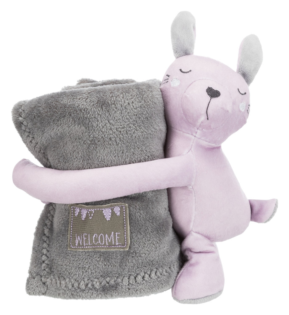 Junior cuddly set blanket/rabbit, plush, 75 × 50 cm, grey/light lilac