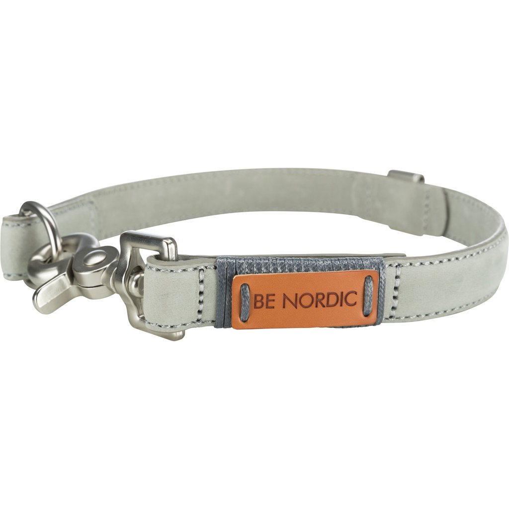 BE NORDIC Collar de Cuero, L–XL, 55 cm/30 mm, Gris claro