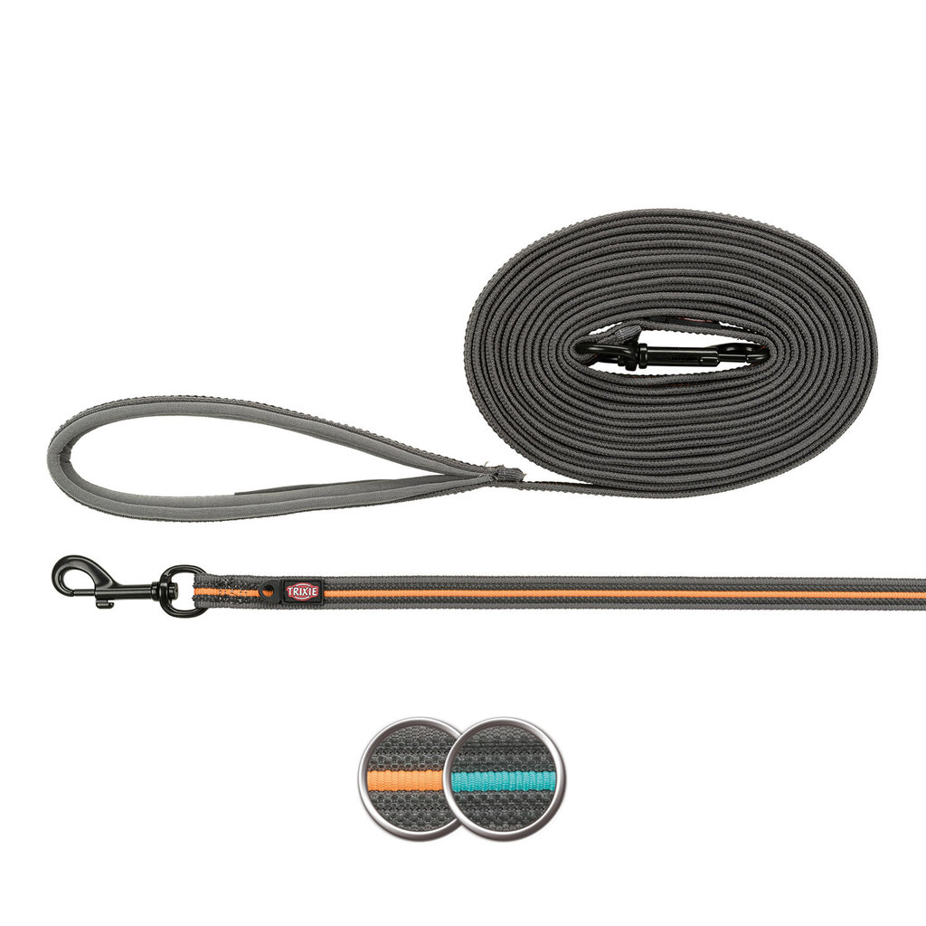 Fusion tracking leash, rubberised, M–XL: 15 m/17 mm, graphite/Papaya