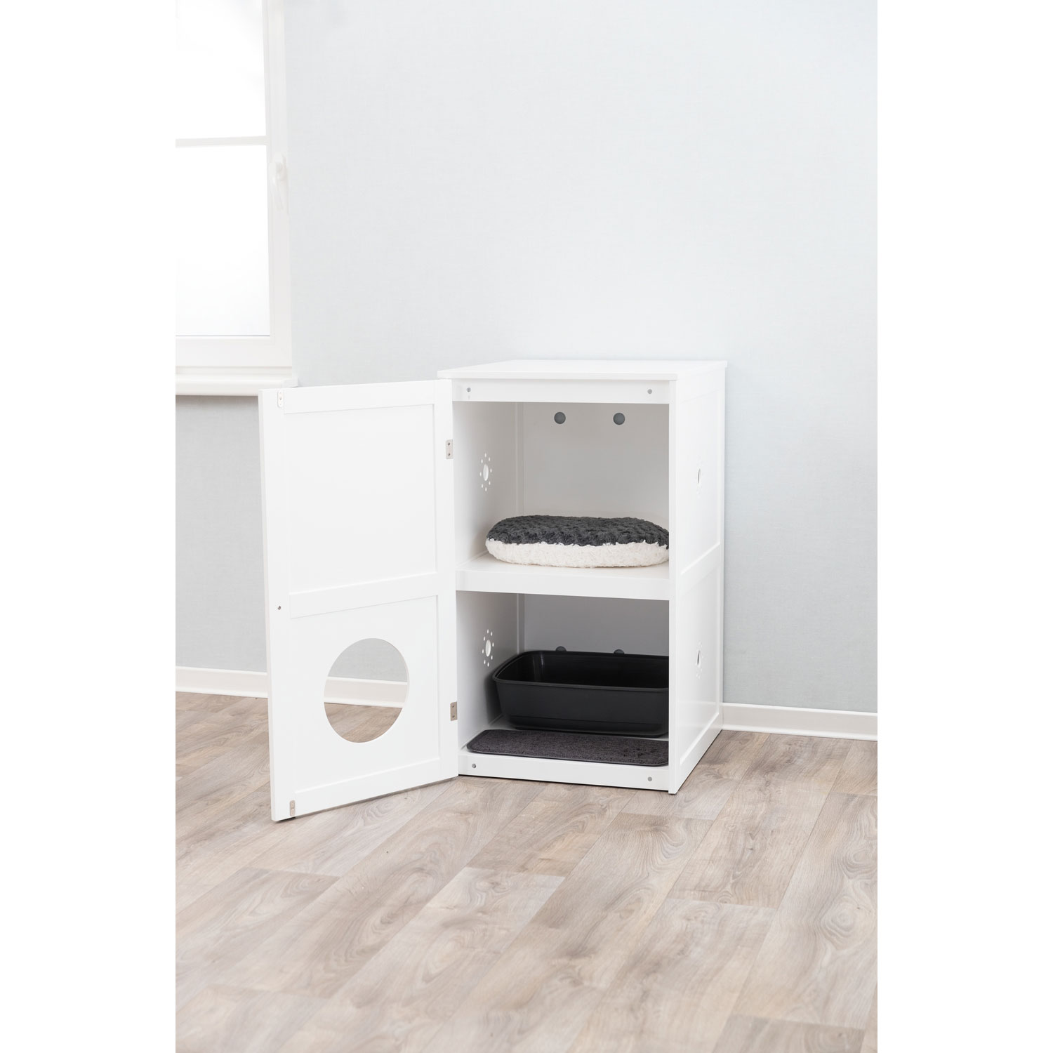 Cat house for litter box XL 2 levels MDF 53 90 58 cm white