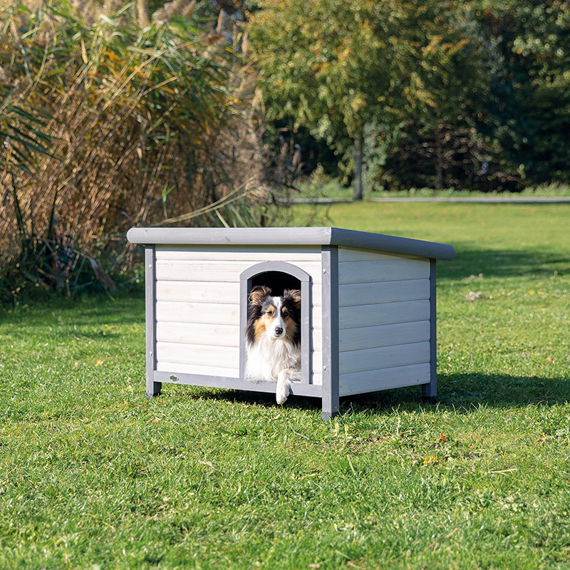 natura flat roof dog kennel, S–M: 85 × 58 × 60 cm, brown