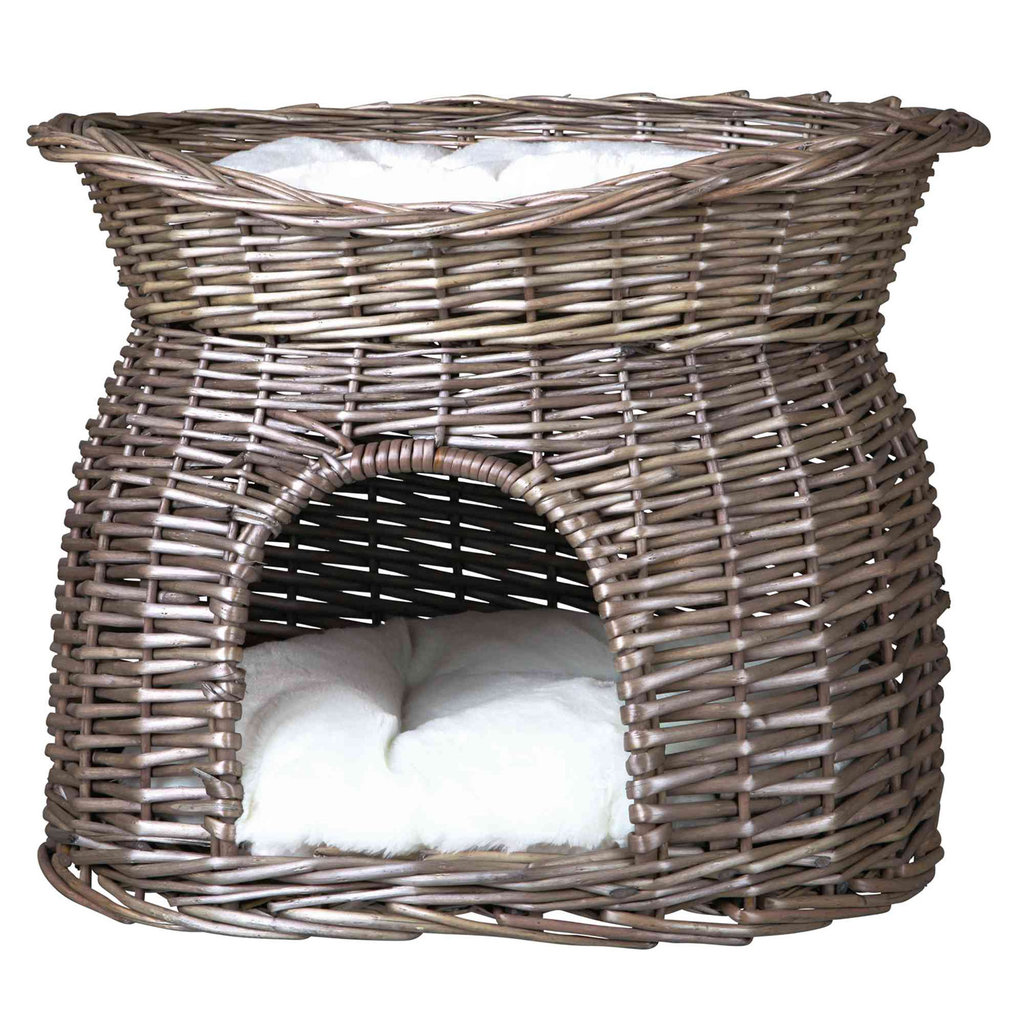 Cueva Mimbre, Cama Arriba, 2Cojines, 54 × 43 × 37 cm, Gris