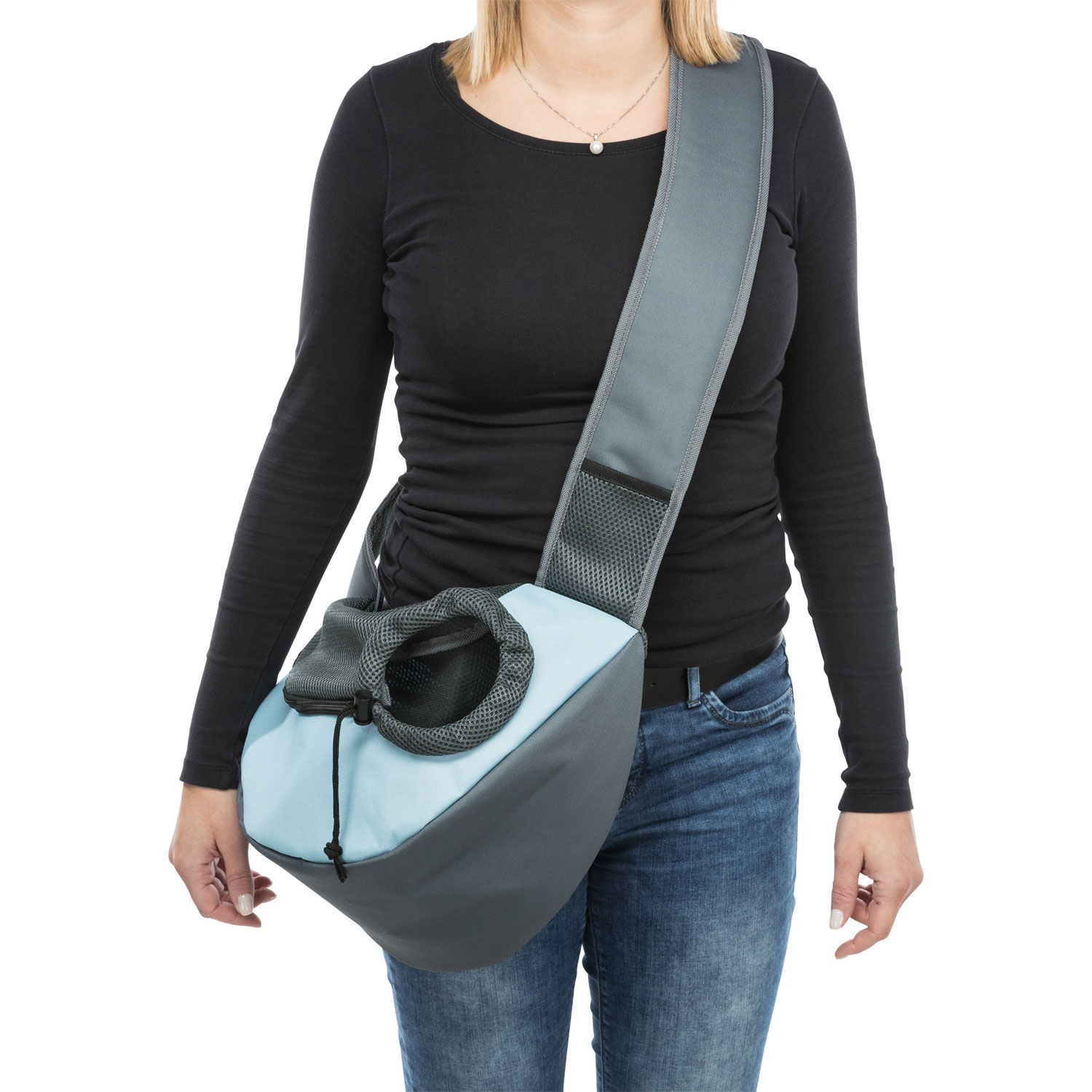 Mochila Frontal Sling 50 25 18 cm Gris Claro Azul Claro