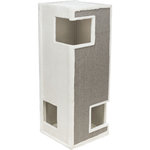 Torre Rascador Gerardo, sisal y felpa, 100 cm, Blanco-Gris