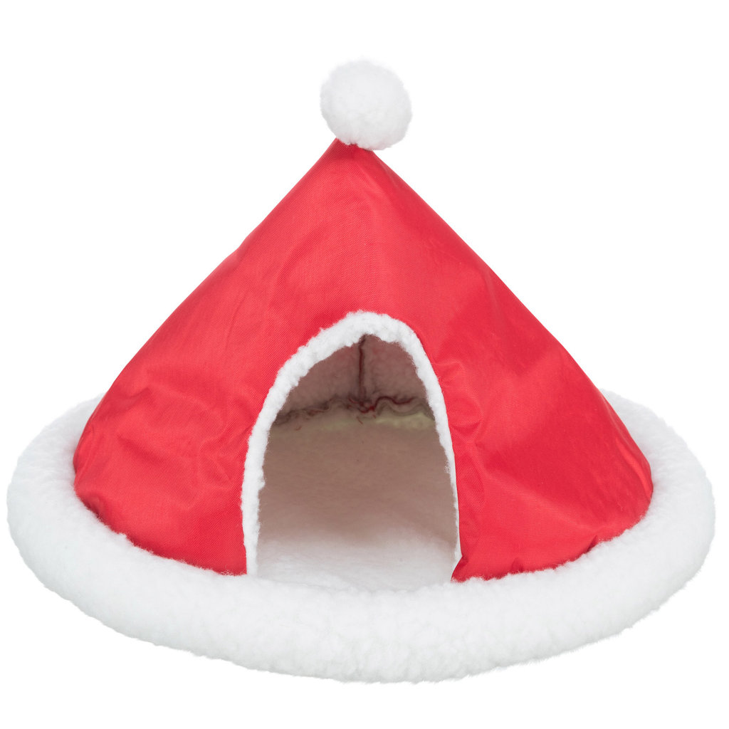 Cueva de peluche de Navidad, cobayas/conejos enanos, ø 35 cm, blanco/rojo