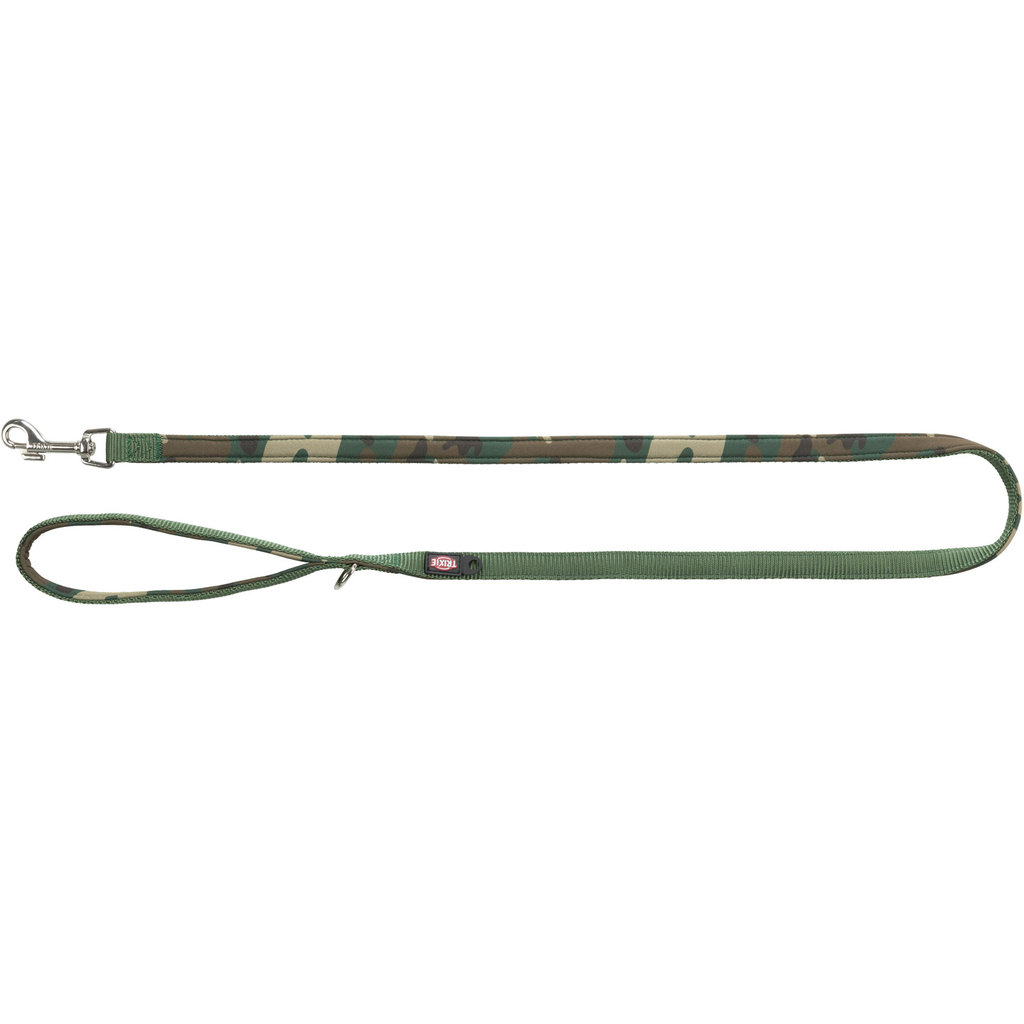 Premium leash, neoprene padded, M–L: 1.00 m/20 mm, camouflage/forest green
