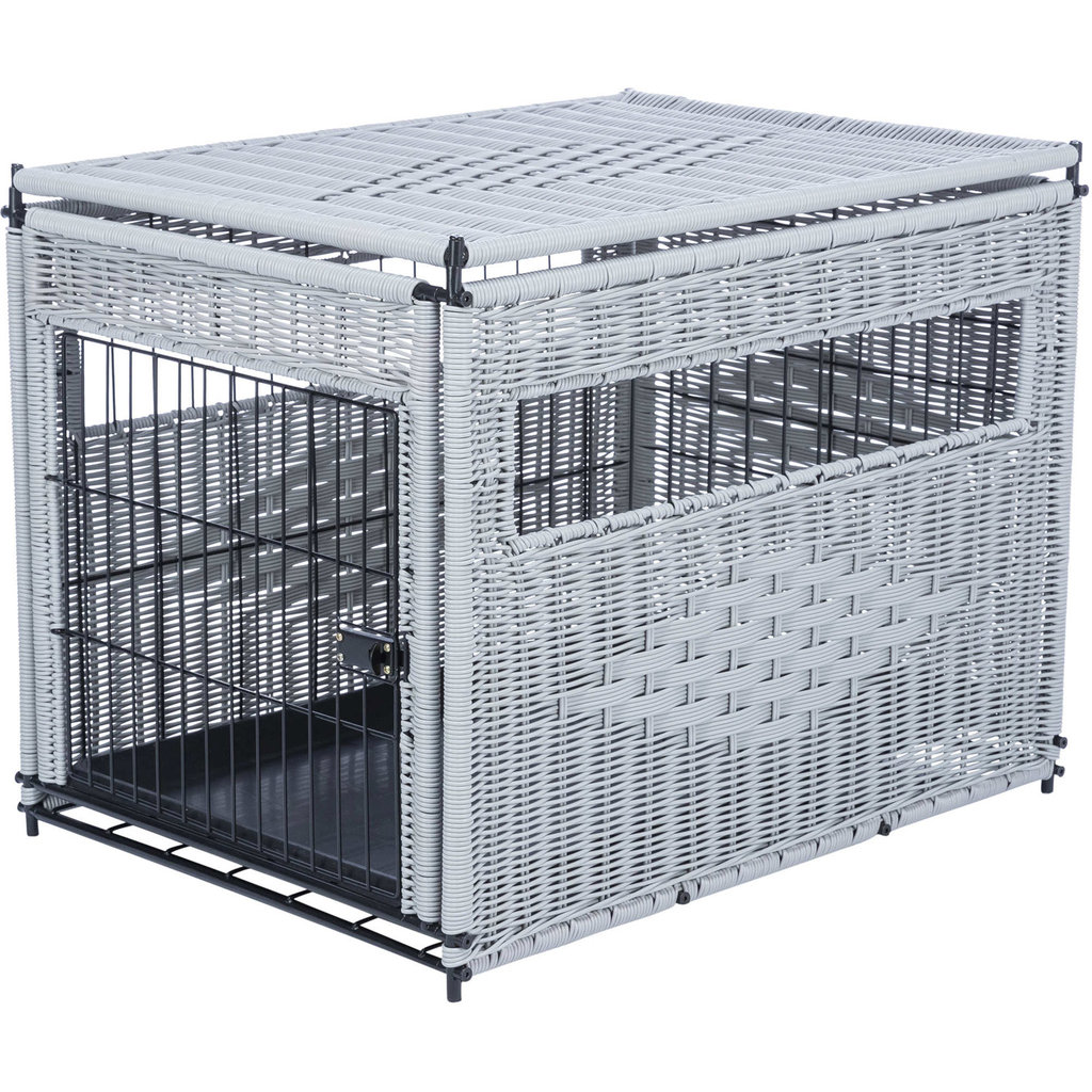 Home kennel, poly-rattan, M: 58 × 60 × 77 cm, light grey