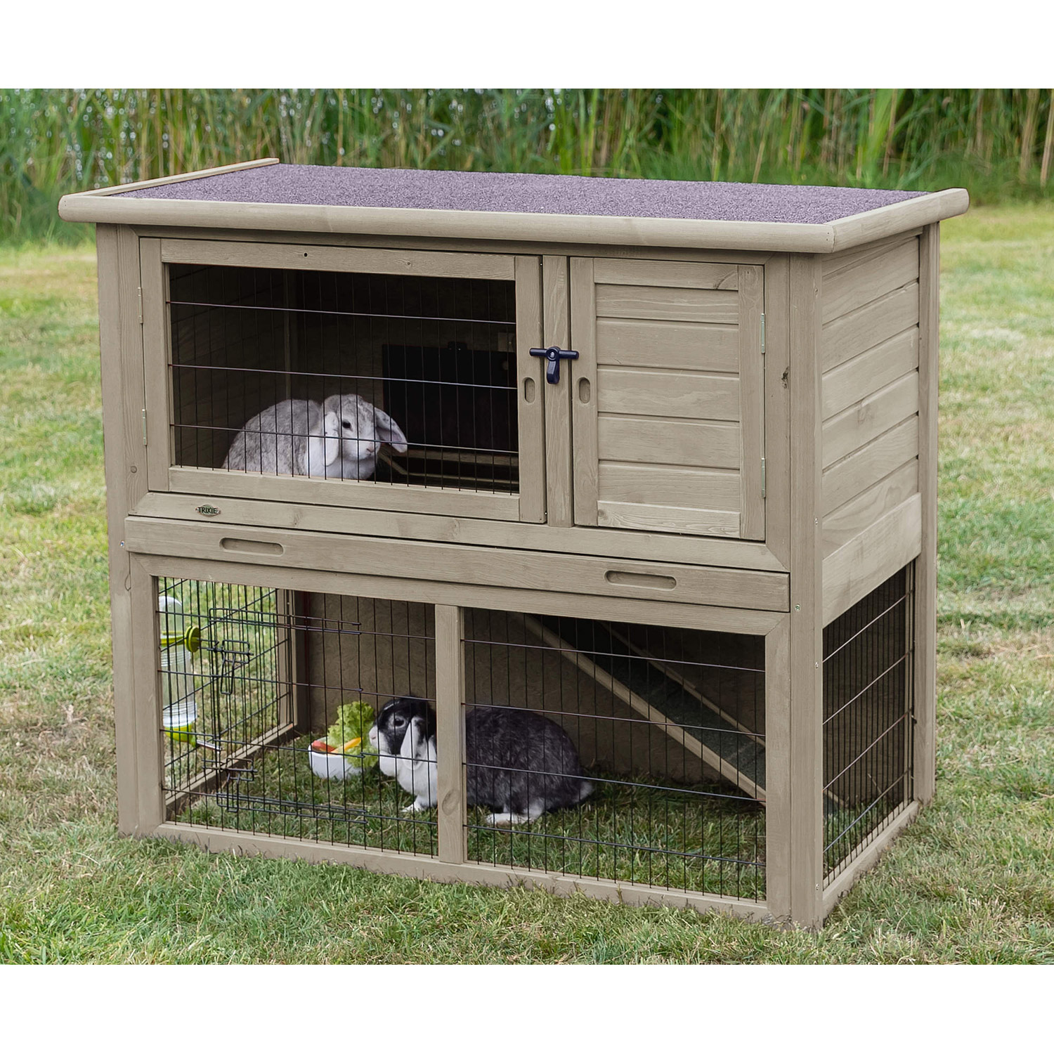 natura small animal hutch with outdoor run 116 97 63 cm grey green TRIXIE
