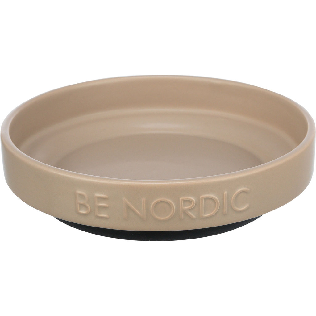 BE NORDIC Comedero de cerámica, llano, cerámica/caucho ring, 0.3 l/ø 16 cm, Taupe