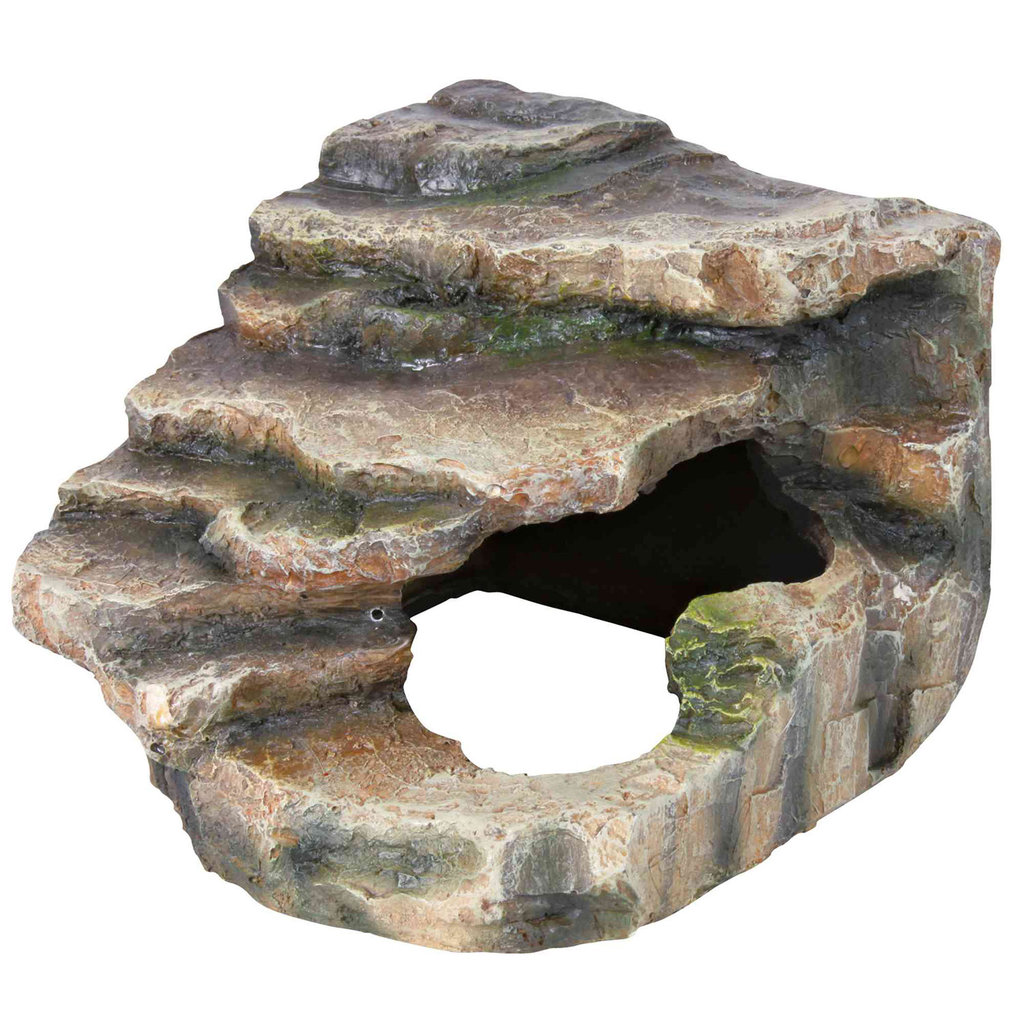 Roca esquina con cueva y plataforma, 14 × 11 × 14 cm