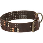 Rustic Collar de piel engrasada Remaches, extra ancho, XL, 55–65 cm\/40 mm, marrón oscuro