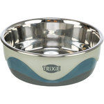 Comedero Acero Inox. Silicona, 1.4l/ø21 cm, Blanco-Azul