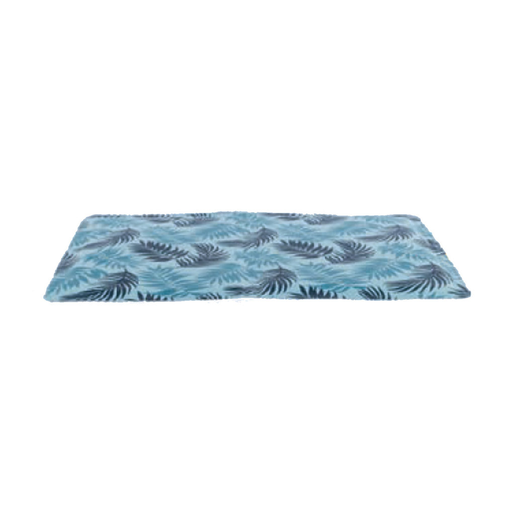 Alfombrilla refrescante con estampado de hojas, 90 × 50 cm, azul claro