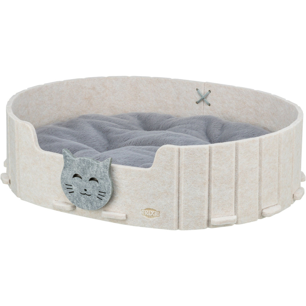 Cama Emelie, fieltro,ovalada,50×42cm,arena/gris