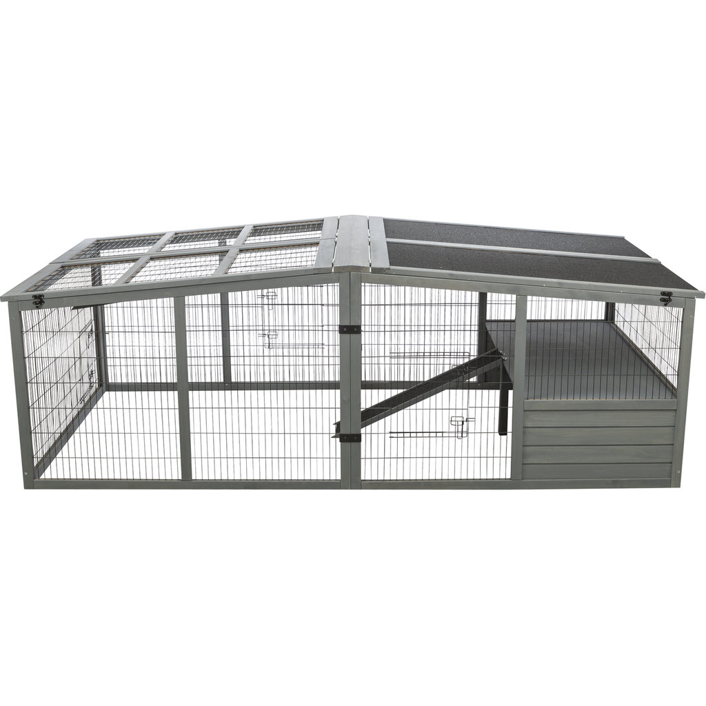 Outdoor run XL, with cover, wood, 233 × 79 × 116 c