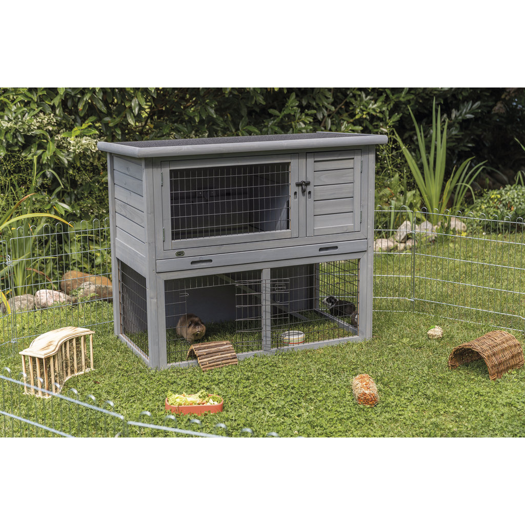 Small Animal Hutch with Outdoor Run, 116 × 97 × 63