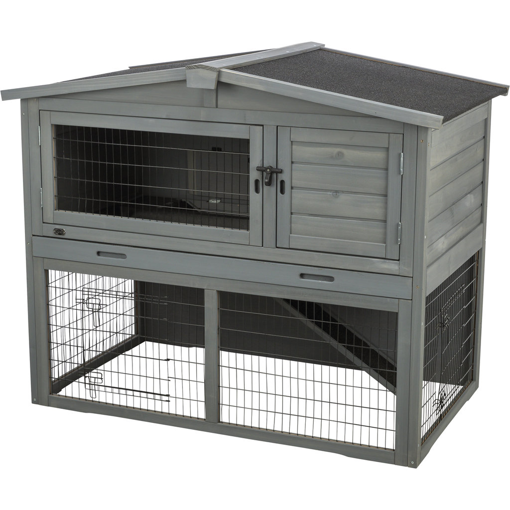 Small Animal Hutch with Outdoor Run, 124 × 102 × 7